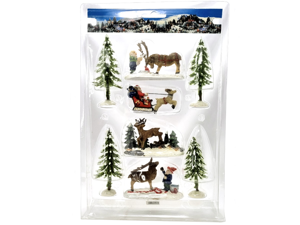 8 teiliges Set Figuren und Bäume - Miniaturfigur Lichthaus Winterwelt - Waldleben aus Poly und Kunststoff - bunt